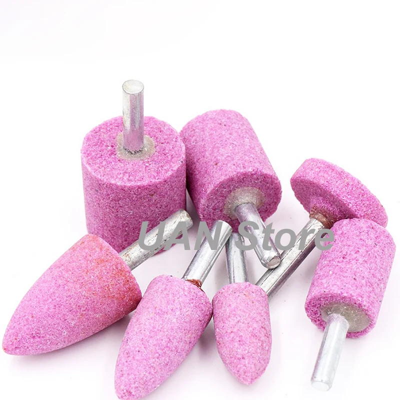 

URANN 1pcs 6mm Shank Cylinder Cone T Shape Pink Chrome Corundum Grinding Head Polishing Wheel