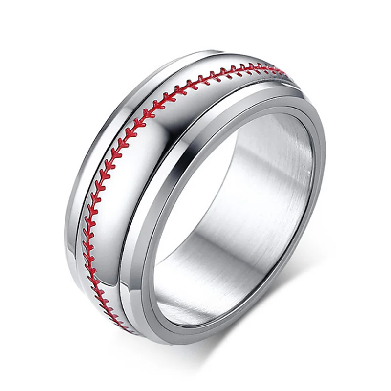 Вертушка бейсбольное кольцо для мужчин серебряный цвет обручальное Красная