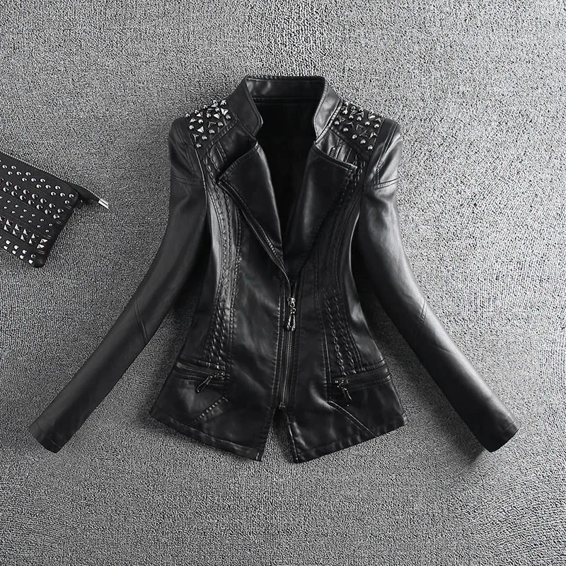 Куртка из искусственной кожи женская, черная, Байкерская, мягкая, короткий, из искусственной кожи, большой размер M-4XL M2 от AliExpress RU&CIS NEW