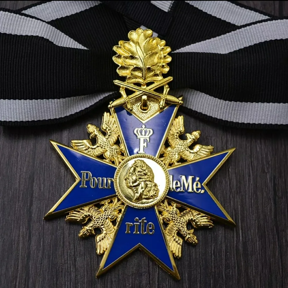 Точная копия WW2 прусской немецкой большой медали WWI Золотой синий Макс Pour Le Merite значок