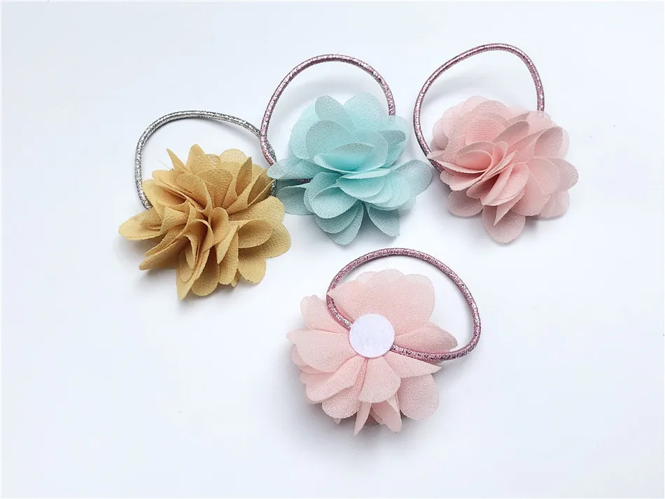 

15pairs Boutique Cute Chiffon Flower Hair Ties Solid Floral Pom Pom Glitter Elastic Hair Bands Fashion Princess Hair Accessories