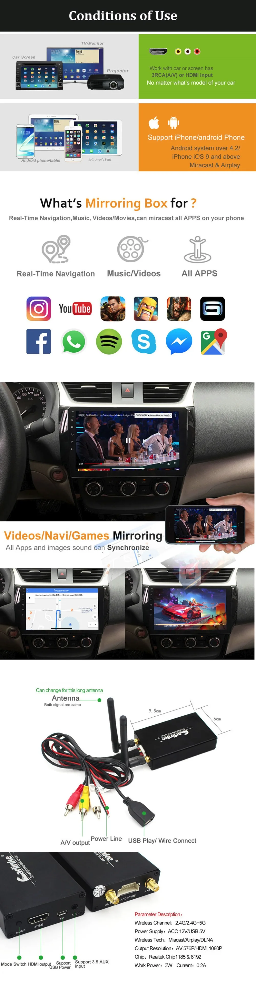 Carlinkit AirPlay экран зеркалирование коробка для iPhone iOS11 Android экран Miracast/WlAN дисплей устройства беспроводное подключение