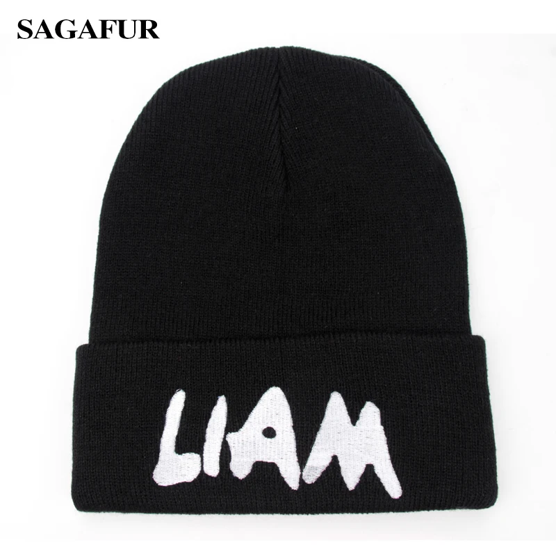 Acrylic Hip Hop Beanies Men Embroidery LIAM Black Caps Autumn Knitted Hat Outdoor Skiing Women's Winter Skullies Gorros | Аксессуары