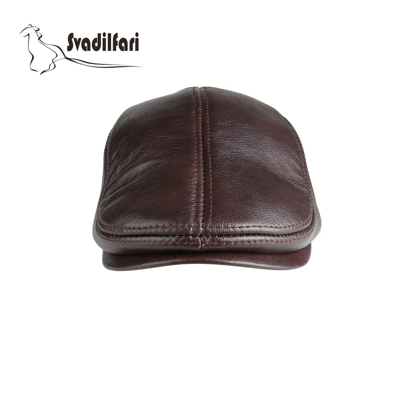 Dark brown Модные шапки из натуральной кожи, береты для мужчин, зимняя теплая уличная Кепка, ветрозащитная, высокое качество, унисекс, крутой аксессуар, отличный подарок - Цвет: Dark brown