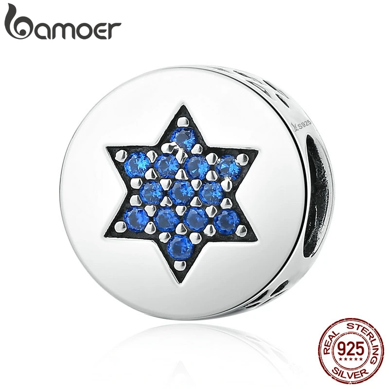 BAMOER, настоящие 925 пробы, серебряные, синие, Faith, круглые подвески, подходят для браслетов, женские бусины и ювелирные изделия SCC105