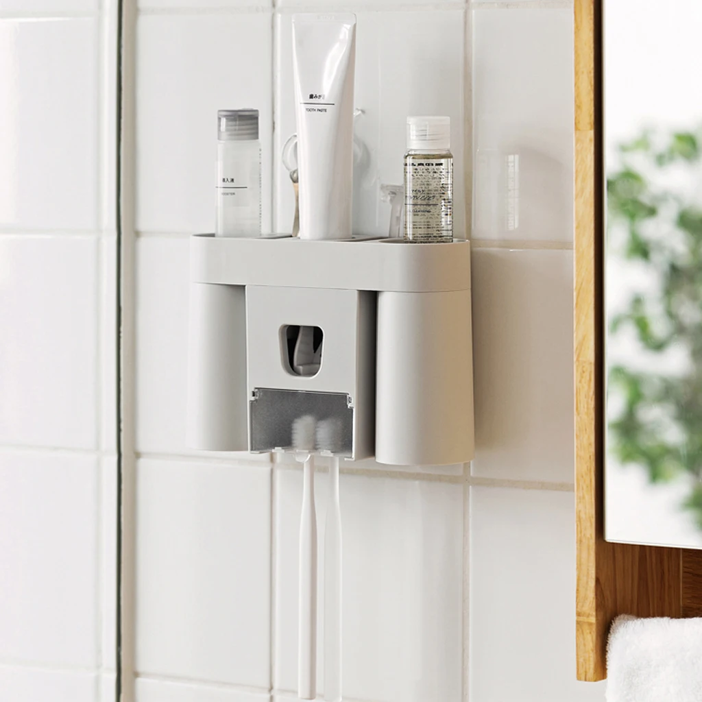 

Wall-Mounted Toothbrush Holder Punch Free Automatic Toothpaste Dispenser Toothpaste Squeezer Toothbrush Storage Shelf