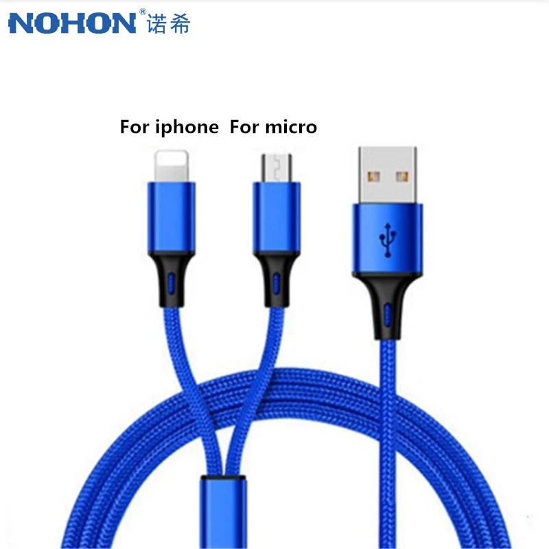 NOHON 2 в 1 USB B 8 Pin Кабели для зарядки для Iphone X 8 7 6 6s 5S 8 P XS Micro USB для samsung S6 S7 Xiaomi 4 кабель для зарядки телефона