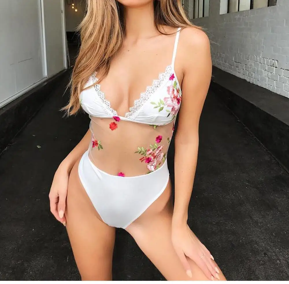 Женское Сетчатое мини-платье с вышивкой купальный костюм на груди лето 2019 |