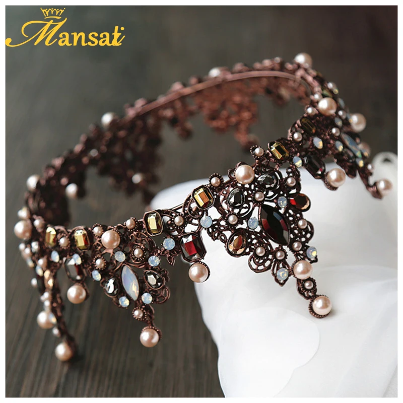 Винтажная диадема королевская тиара круглая европейская свадебная бронзовая