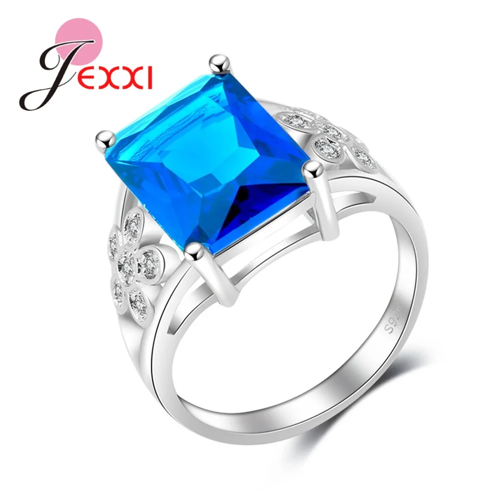 

Pretty Design Women Girls Classic Band Wedding Rings Shiny Blue Cubic Zirconia Birthday Gift 925 Sterling Silver Needle Rings