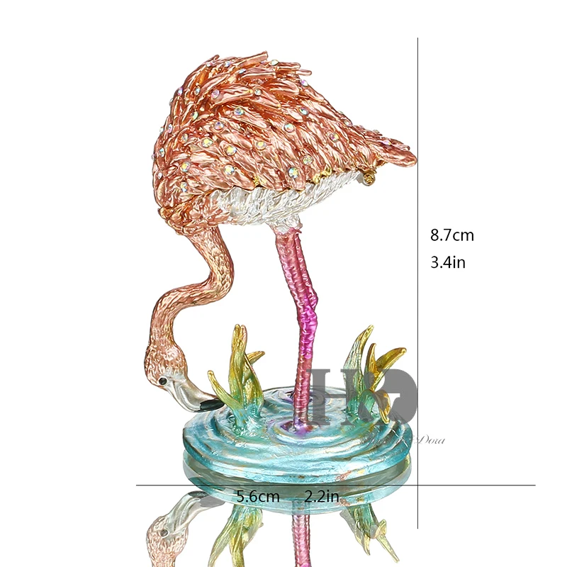 

H&D 3.4'' Bejeweled Pink Flamingos Trinket Box Crystal Jeweled Keepsake Box Necklace Jewelry Storage Container Collectible Gifts