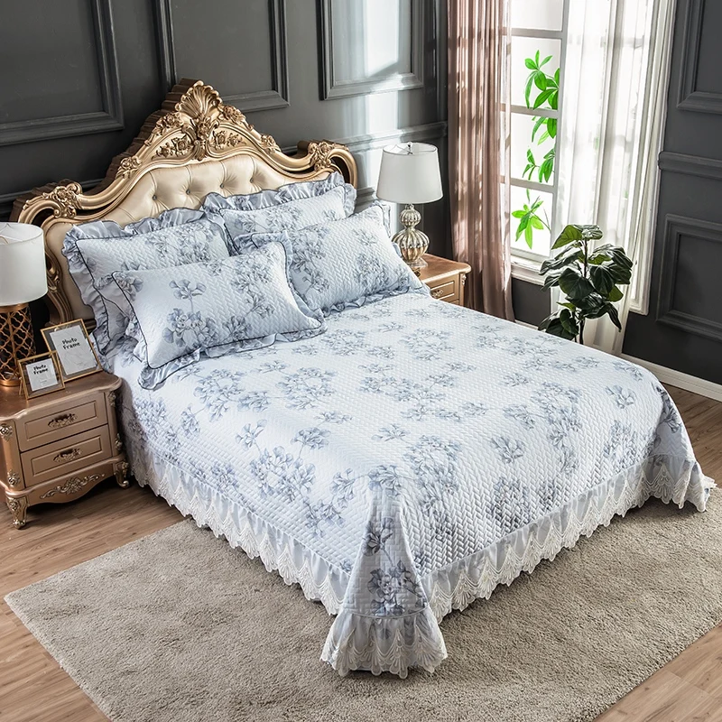 Роскошное хлопковое/Льняное кружевное стеганое одеяло с цветочным принтом