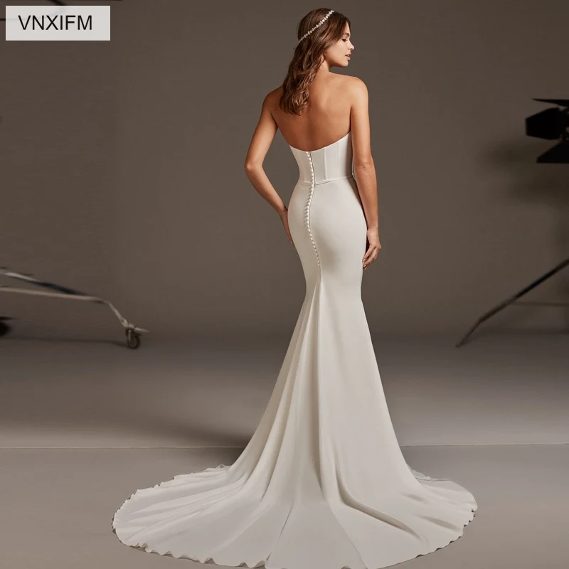 VNXIFM 2019 Новые свадебные платья русалки без лямок с аппликациями сатиновое