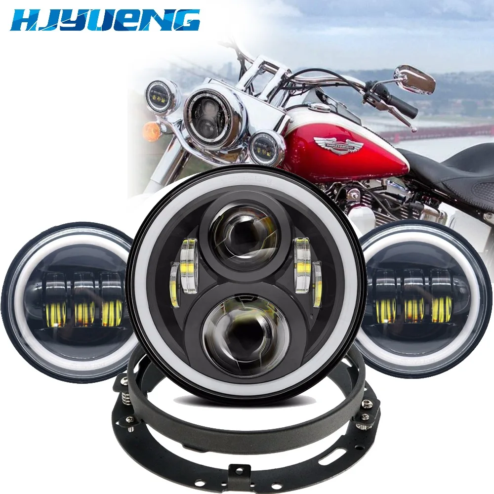 Для мотоцикла 60 w 7 &quotсветодиодный фары с DRL 4 5&quot Halo светодиодный противотуманных