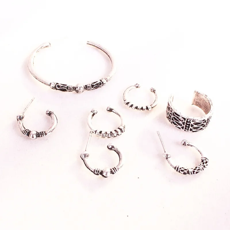 Набор серег в стиле панк серебряного цвета этнические богемные зажимные