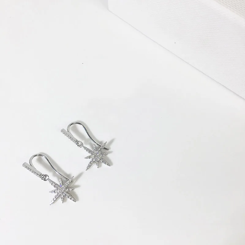 925-White gold 925 серебряные и розовые золотые серьги-гвоздики восьмиугольная звезда с кристаллом циркония дизайнерские для женщин Роскошные модные - Окраска металла: 925-White gold