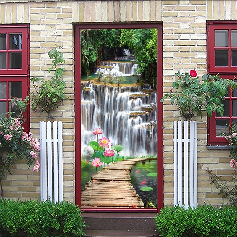 Door Stickers13 С изображением пейзажа с фонтаном креативная художественная дверь водостойкая 3D настенная палка Diy самоклеящаяся художественная домашняя Декорация-наклейка - Цвет: Door Stickers13