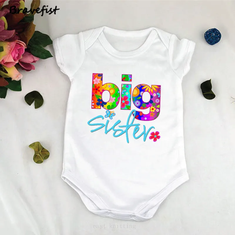Детские летние комбинезоны с цветочным принтом Big Sister (старшая сестра) Одежда для