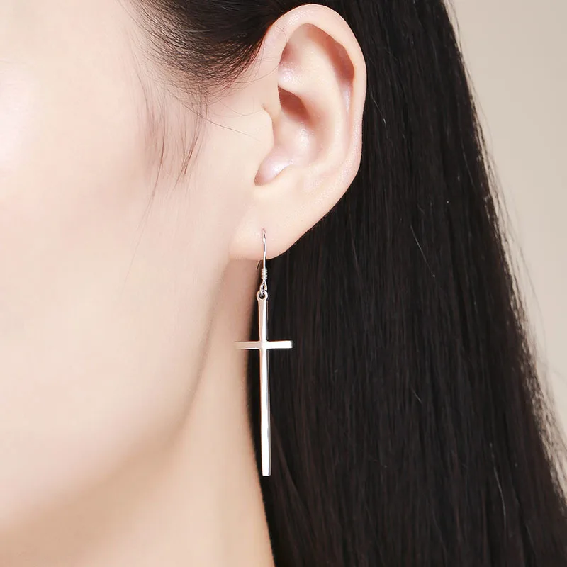 Real 925 Sterling Silver Long Cross Drop Dangle Hook Earrings For Women Girls Jewelry Gift Pendientes Aros Oorbellen Orecchini|earrings for|hook