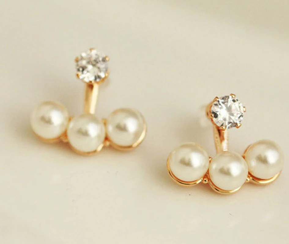 SexeMara Korean Zircon Crystal Rhinestone Imitation Pearl Rear Hanging Ear Stud Earrings for Women Girl Birthday Jewelry Gift | Украшения и