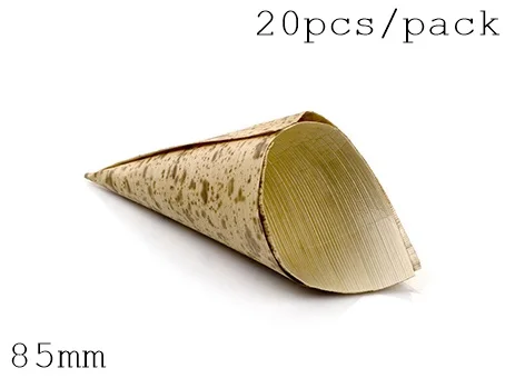 85mm Продвижение-вечерние принадлежности для свадьбы, одноразовые экологически безопасные столовые приборы, 85*55 мм Мини картофель фри/чипсы бамбуковый лист конус, 20/упаковка - Цвет: 85mm