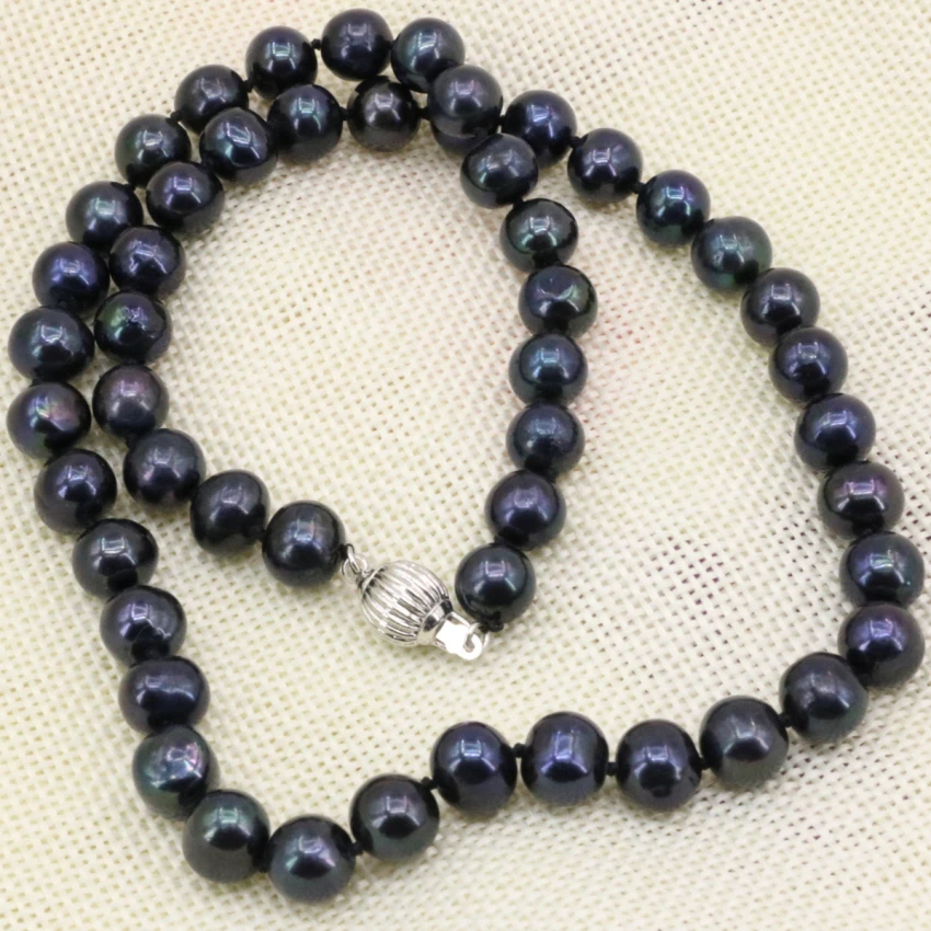 Черный натуральный Пресноводный Культивированный Жемчуг 9-10 мм nearround beads chain Ожерелье для женщин колье элегантное diy ювелирное изделие 18 дюймов B3223