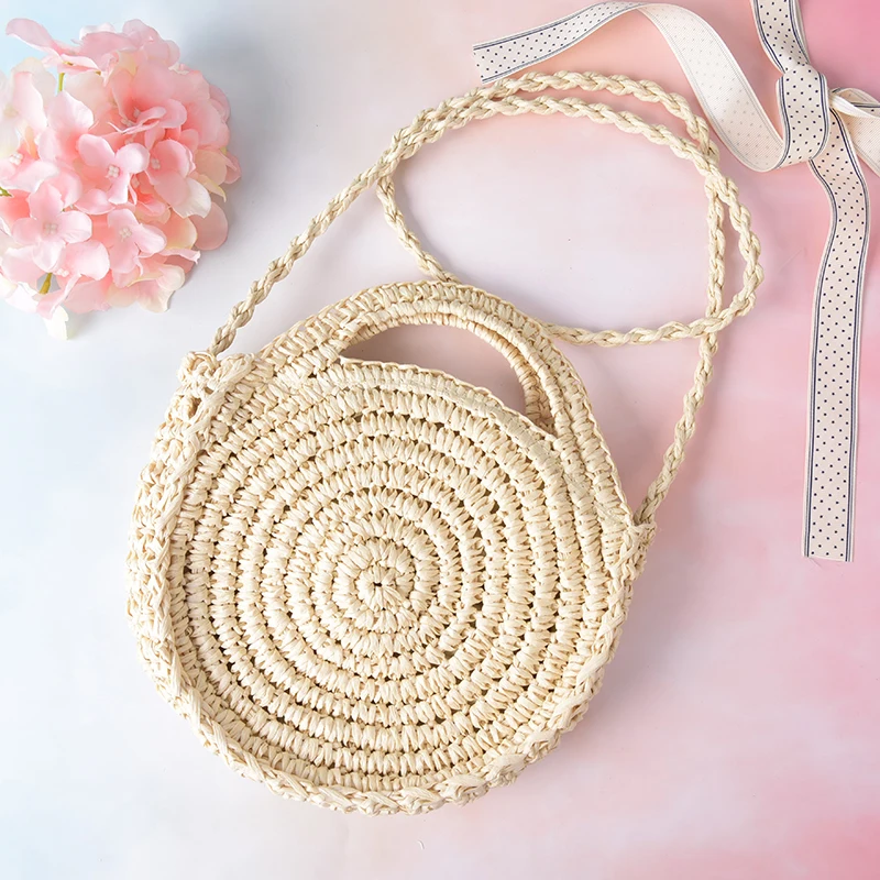 1 шт. круглая пляжная сумка из бумажной веревки Летняя мини винтажная кожаная