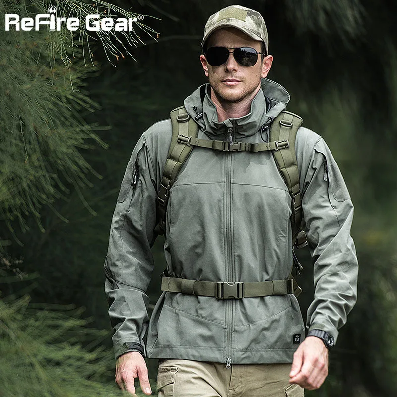 Army Green Refire gear Осенняя Водонепроницаемая Толстовка военная куртка Мужская мягкая оболочка ветровка армейская городская тактическая куртка повседневная весенняя куртка - Цвет: Army Green