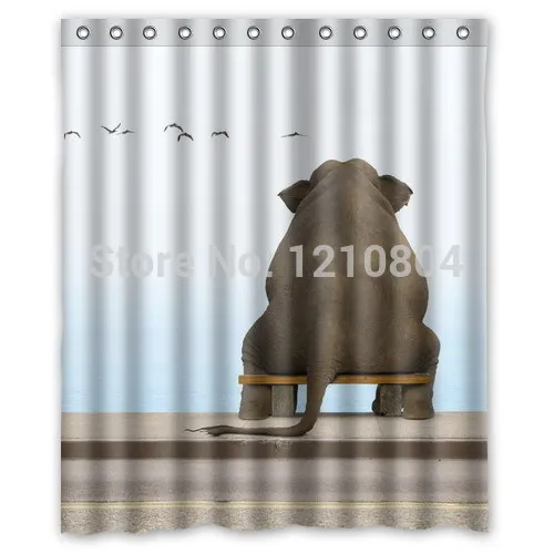 Одинокая слон сидеть в море сторона фон водонепроницаемый полиэстер душ и ванна