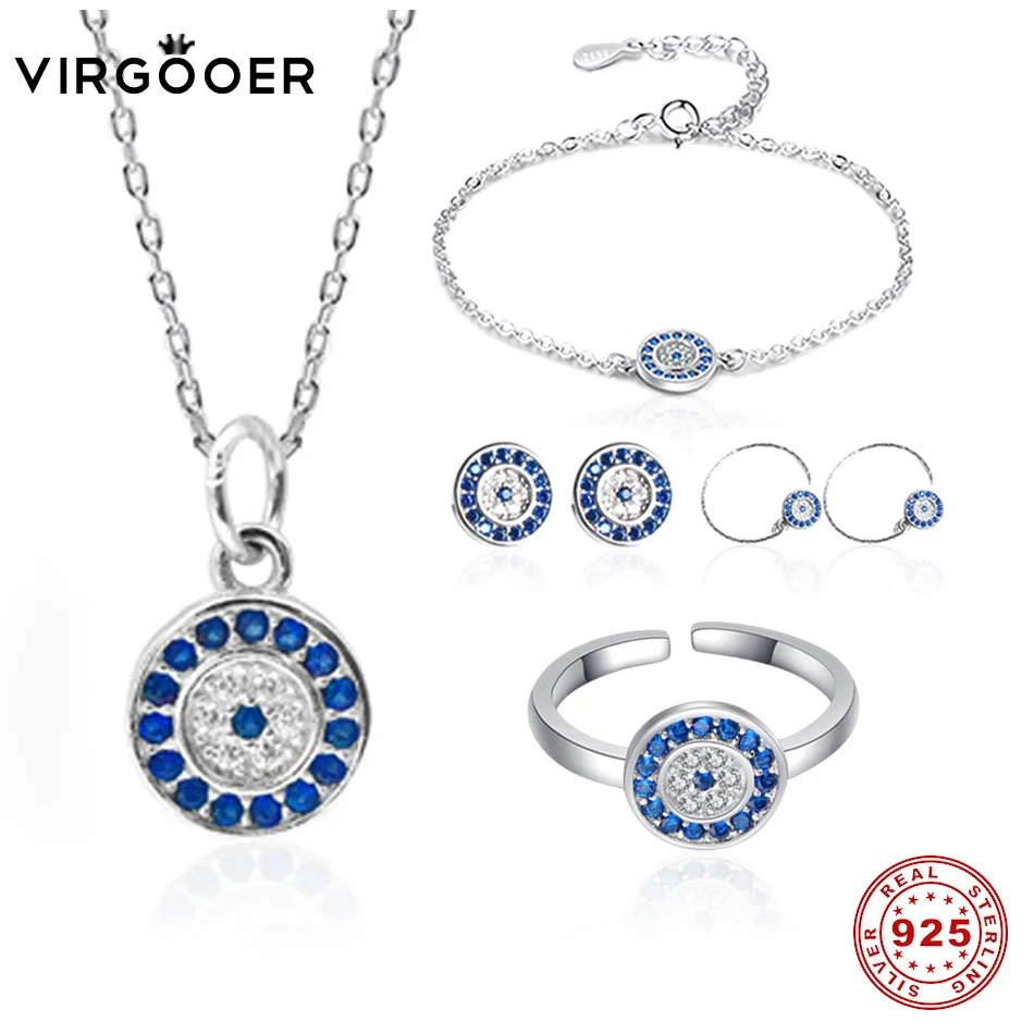 Virgooer 925 серебро Классический сглаз кулон ожерелье сережки набор Модное