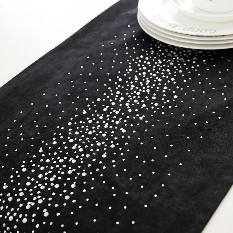 Luxury Black Velvet Rhinestone Table Runner for Dining Table, Desk, or Bed - European Design - Home Décor Wholesale FG524 image 3