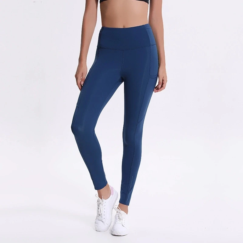 Женские супер мягкие леггинсы Dri Fit с высокой талией для занятий йогой, занятий спортом, с телефоном и скрытыми карманами - Цвет: Синий