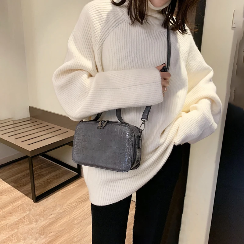 Сумки на плечо Lomen высокого качества двойная молния узор крокодиловая кожа