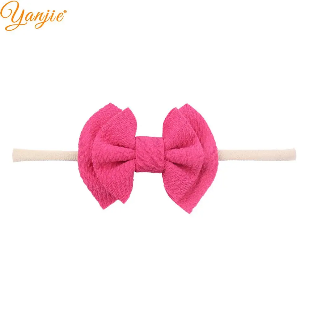 hot pink Нейлоновые повязки на голову 3," двухслойные банты для волос, ободок Новое поступление мягкие Однотонные эластичные детские аксессуары для волос - Цвет: hot pink