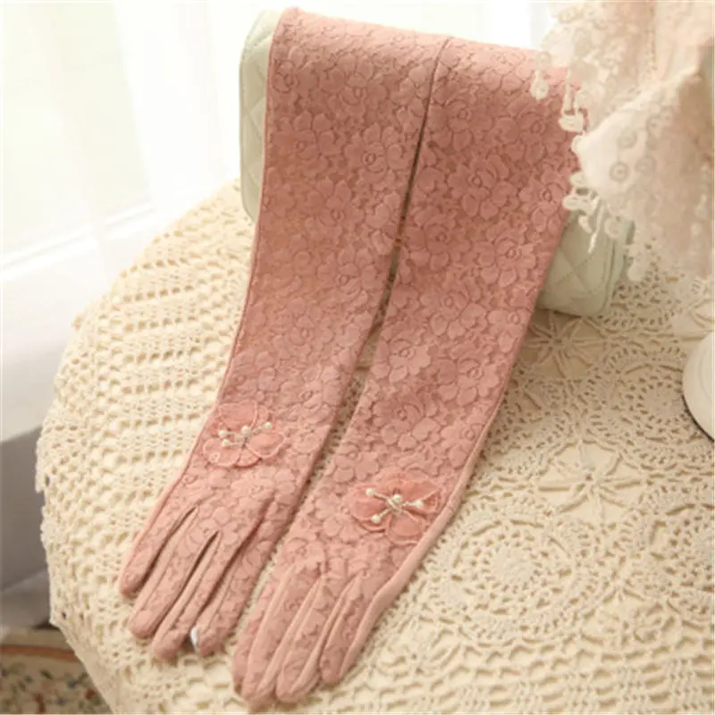 deep pink Новые женские солнцезащитные перчатки милые кружевные летние перчатки элегантные женские анти-УФ дышащие модные водительские перчатки с пятью пальцами T236 - Цвет: deep pink