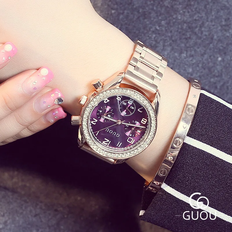 Новые роскошные женские Часы GUOU с блестящими бриллиантами и стразами полностью