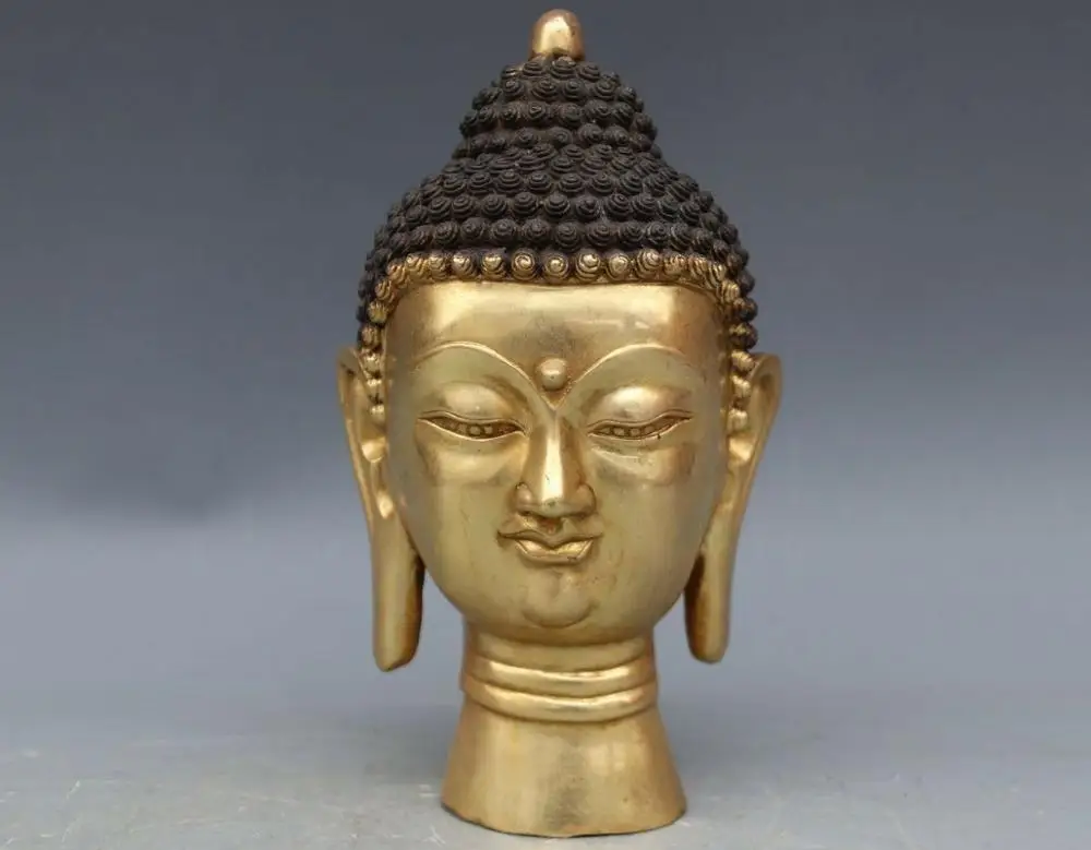 

China Buddhism Classic Old Bronze Copper Sakyamuni Shakyamuni Head Buddha statue
