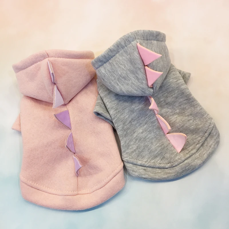 Pink/Gray Dinasour Dog Jacket Coat Autumn chihuahua Teddy Pet Cat Hoodie Clothing for Small 2 Color XS S M L XL | Дом и сад