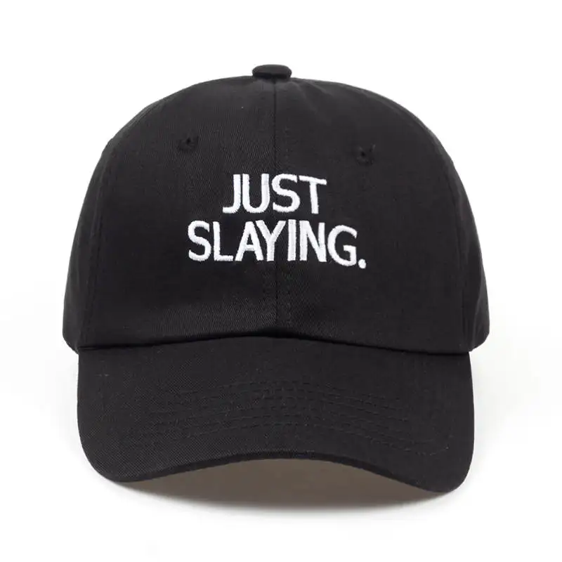 black JUST SLAYING Хлопок% популярные буквы вышивка папа шляпы Регулируемая Мужская Женская Бейсболка шляпа летняя шляпа для гольфа папа Кепка - Цвет: black JUST SLAYING