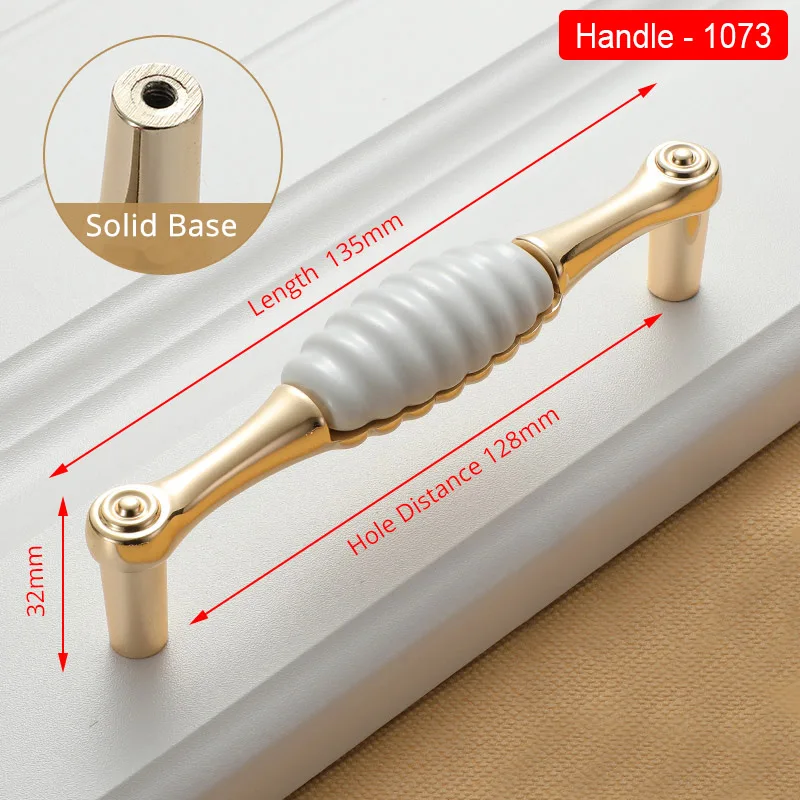 1073-128GW NAIERDI золотые белые Creamic золотые ручки для шкафа, круглая ручка для выдвижных ящиков, кухонные дверные ручки, Мебельная ручка, дверная фурнитура для шкафа - Цвет: 1073-128GW