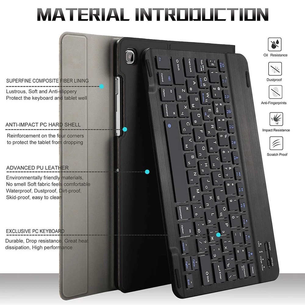 Кожаный чехол книжка с подставкой и русской клавиатурой для Samsung Tab S5e 10 5