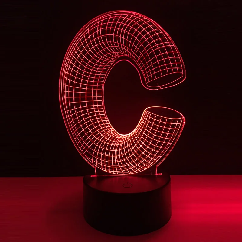Удивительная 3D лампа с буквами алфавита C 7 меняющихся цветов настольный ночник