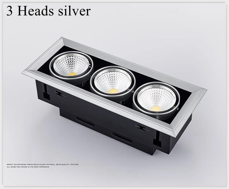 3 Heads Silver Квадратный светодиодный вниз светильник 5/7/10/12/15/20/30 Вт светодиодный встраиваемый потолочный светильник лампа одинарная/двойная головка вниз светильник светодиодный Решетка точечный светильник - Испускаемый цвет: 3 Heads Silver