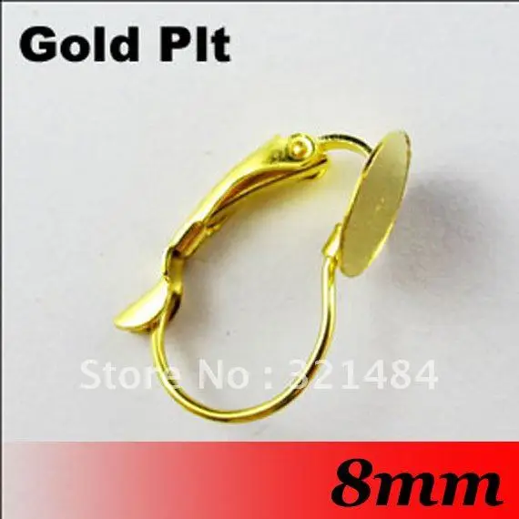 Free ship! Gold Plated 300PCS with 8mm Flat Glue Pad French Leverback Earring Hooks Blanks Base Trays Jewelry Findings