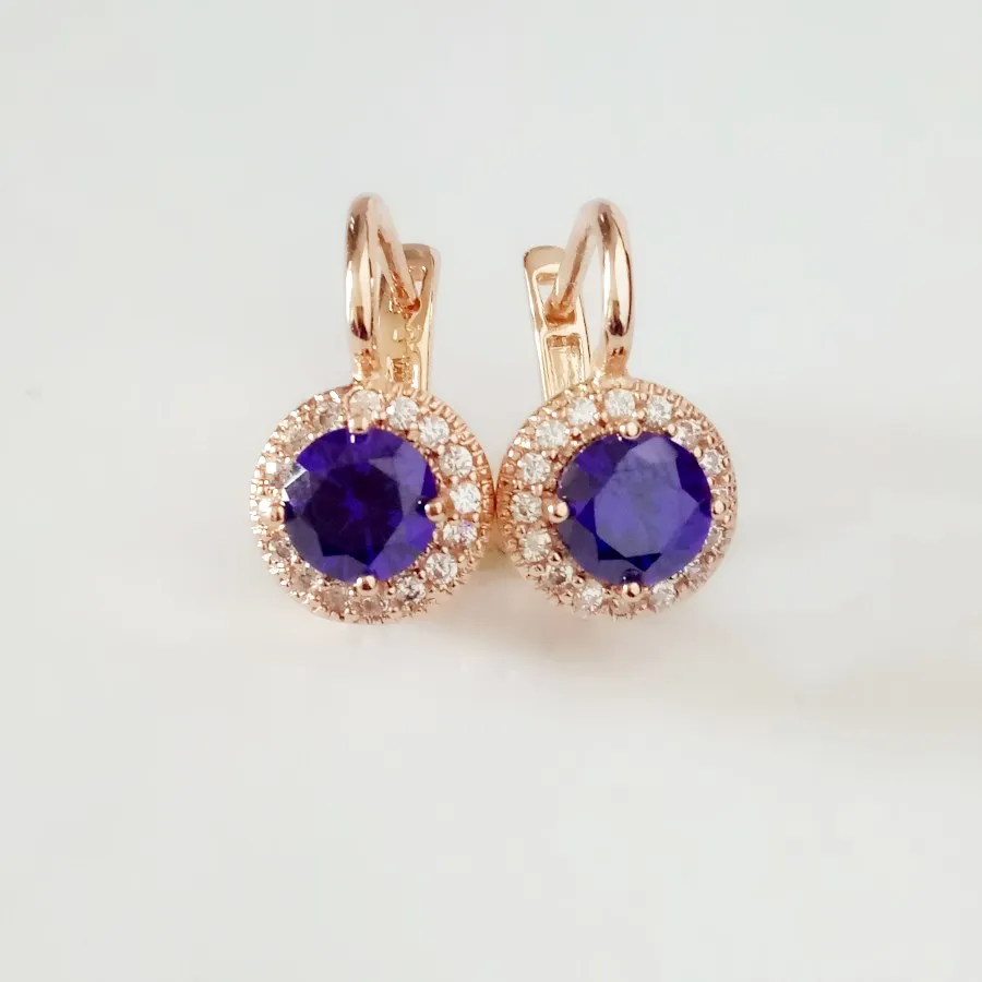 Purple Blue stone Серьги-капли 585 цвета розового золота, серьги в офисном стиле с красным камнем, Круглые новые серьги-капли, модные женские серьги, ювелирные изделия - Окраска металла: Purple Blue stone