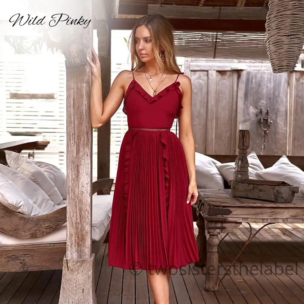WildPinky летнее платье в полоску Ruffle Peplum длинное Для женщин V шеи спинки сексуальное