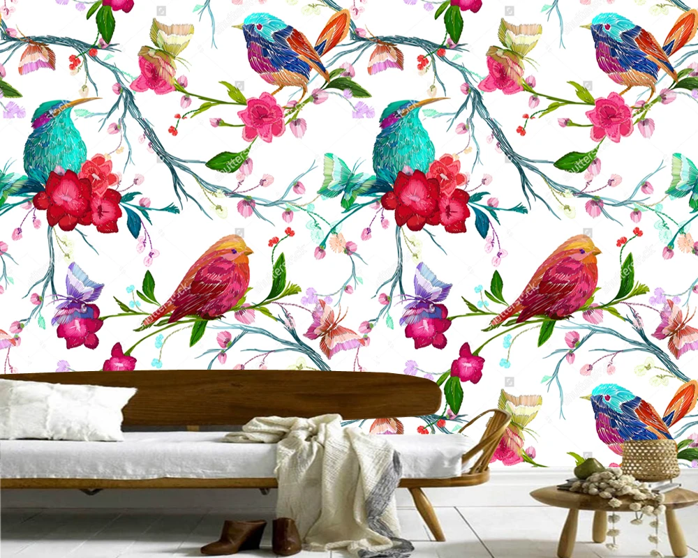 Обои на заказ для домашнего декора птица бабочка и цветы 3D Роспись гостиной