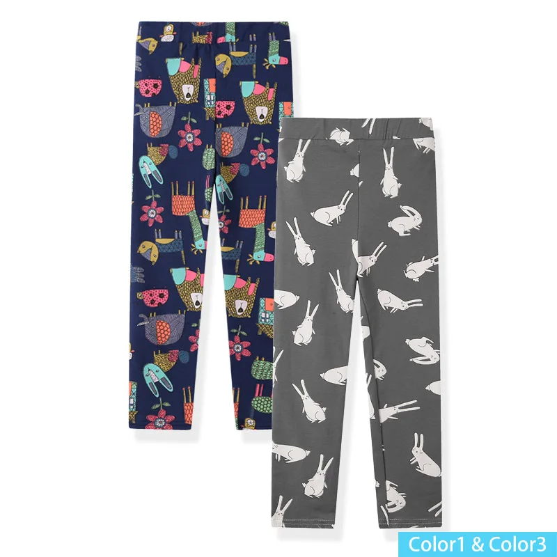 Color1 Color3 Комплект из 2 предметов для девочек; базовые леггинсы; Одежда для маленьких девочек; Детские хлопковые обтягивающие леггинсы с цветочным принтом; SCH0343 - Цвет: Color1 Color3