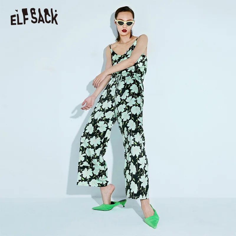Женский шифоновый костюм ELF SACK, светло-зелены костюм с цветочным принтом, из двух частей, топ без рукавов с треугольным вырезом и широкие брюки, летний