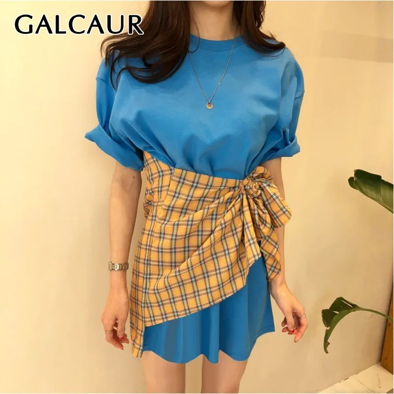 Повседневное женское платье GALCAUR свободная футболка с круглым вырезом коротким